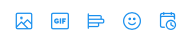 Twitterの入力欄の下にあるボタン。左から「写真のようなアイコン」「GIFと書いたアイコン」「グラフのようなアイコン」「笑顔のアイコン」「カレンダのアイコン」がある。